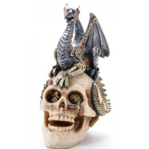 Totenkopf mit Steampunk Drache Polystone Figur 101221