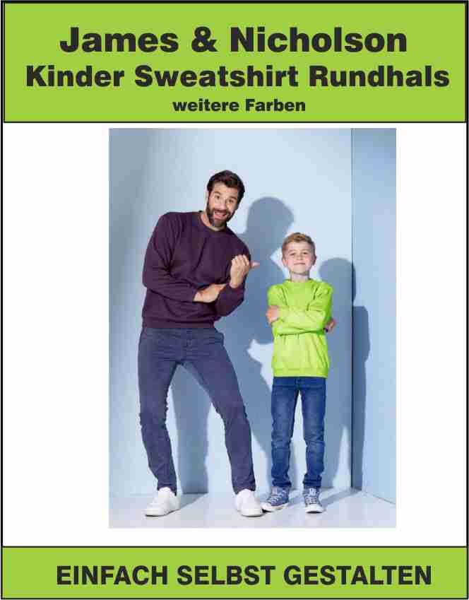 James & Nicholson Kinder Sweatshirt Rundhals weitere Farbauswahl JN040K
