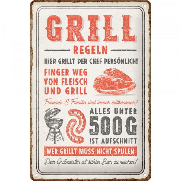 Blechschild Grillregeln Nostalgie 20 x 30 cm