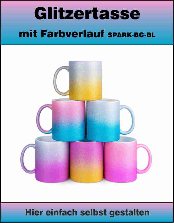 Glitzer Tasse mit Farbverlauf SPARK-BC-BL – Textildruck & mehr