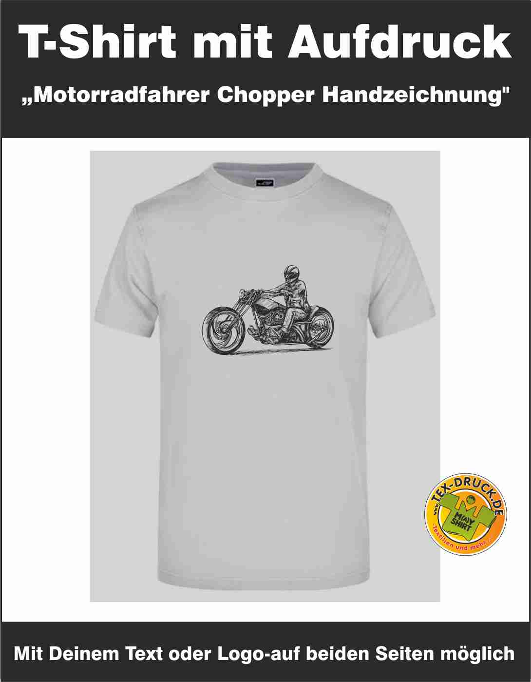 T-Shirt mit Aufdruck „Motorradfahrer Chopper Handzeichnung"