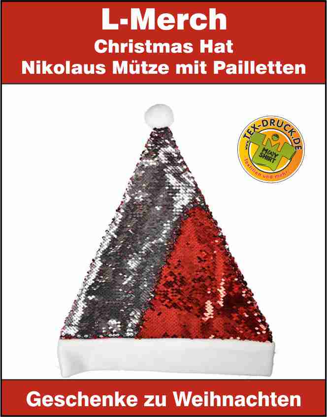 Christmas Hat / Nikolaus Mütze mit Pailletten L-Merch C4007