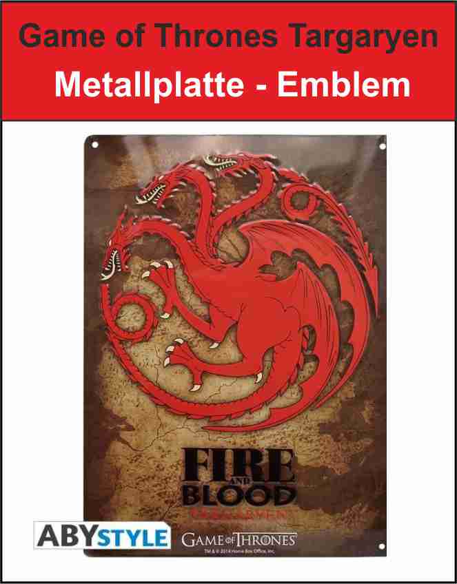 Game of Thrones Targaryen - Metallplatte - Emblem
