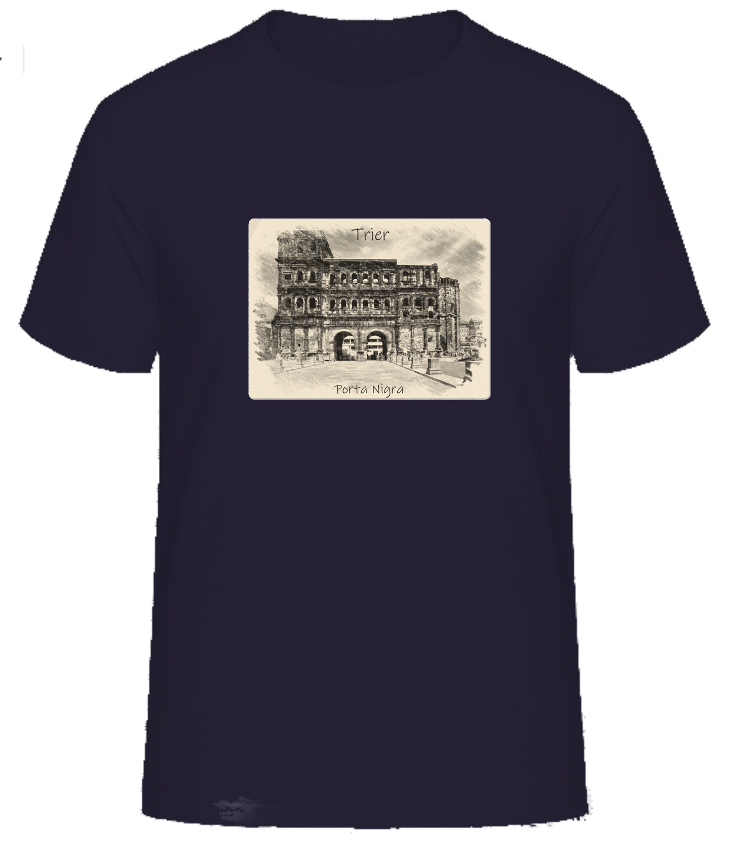 T-Shirt Trier mit Aufdruck Porta Nigra in 3D James & Nicholson Round-T Heavy JN002 - Tex-Druck.de Textildruck & mehr....