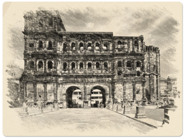 Porta Nigra Trier Foto Keilrahmen - Leinwand Porta Nigra - Tex-Druck.de Textildruck & mehr....