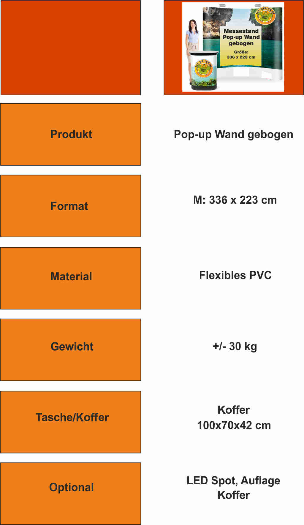 Messestand Pop-up Wand gebogen 336 x 223 cm oder 403 x 223 cm