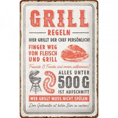 Blechschild Grillregeln Nostalgie 20 x 30 cm