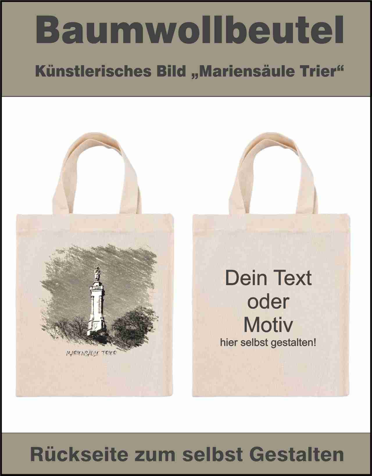 Baumwolltasche mit künstlerisches Bild sw „Mariensäule Trier“