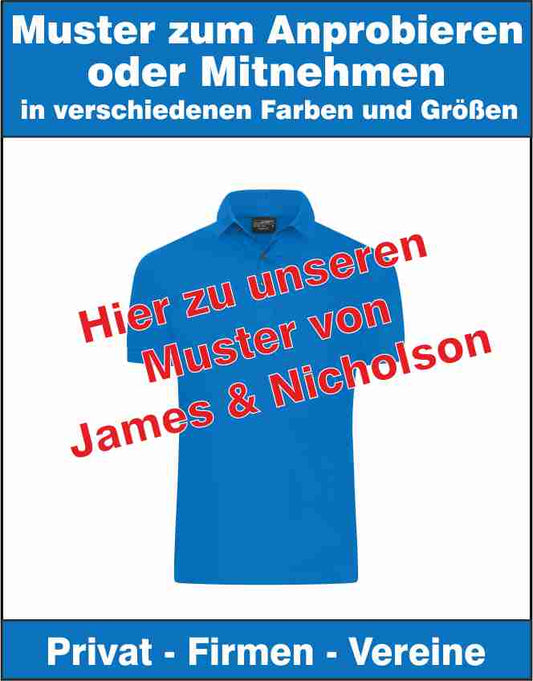 Muster Textilien James & Nicholson vor Ort anprobieren oder zum ausleihen.