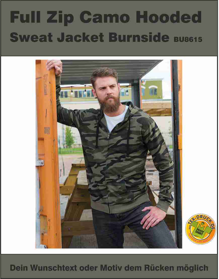Full Zip Camo Hooded Sweat Jacket Burnside BU8615