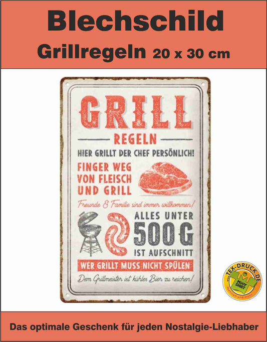 Blechschild Grillregeln Nostalgie 20 x 30 cm