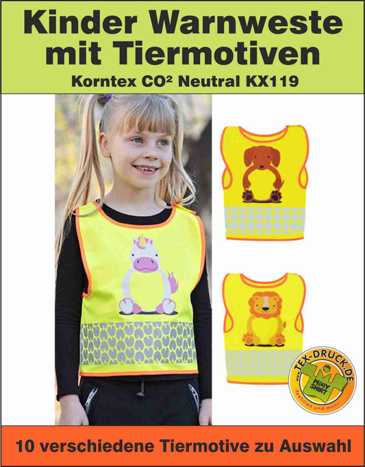 Kinder Warnweste mit Tiermotiven CO² Neutral KX119
