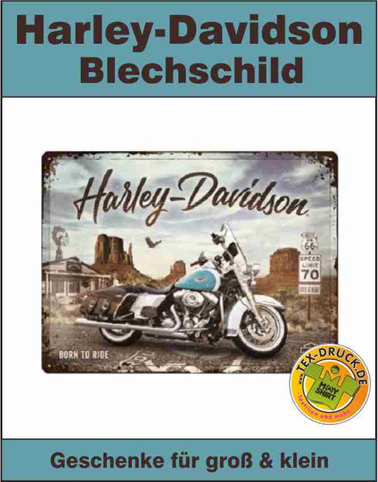 Blechschild Harley - Davidson  Größe 30 x 40cm, extra starkes Stahlblech mit vorgebohrten Löchern, gewölbt und motivgeprägt, schutzlackversiegelt. Retro, Nostalgie, Deko.