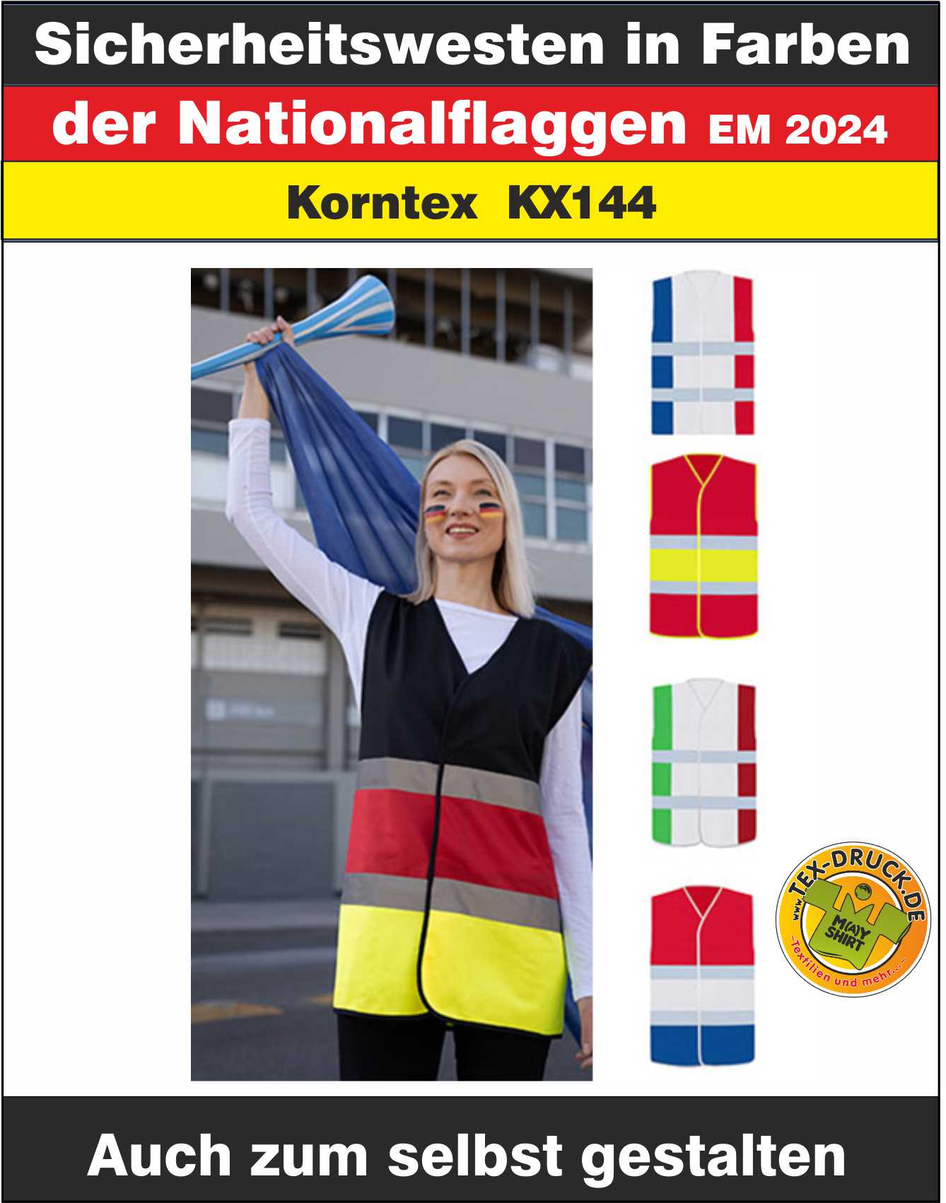 Sicherheitswesten in Farben der Nationalflaggen EM2024 Korntex  KX144