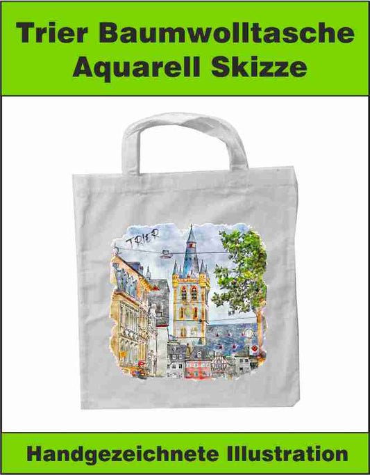 Trier Baumwolltasche aquarell Skizze Handgezeichnete Illustration