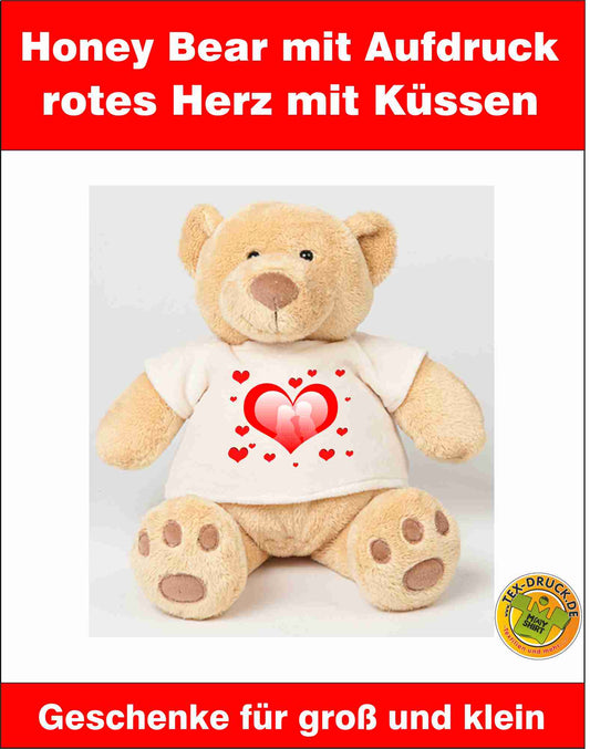 Bär - Bear mit Aufdruck rotes Herz mit Küssen