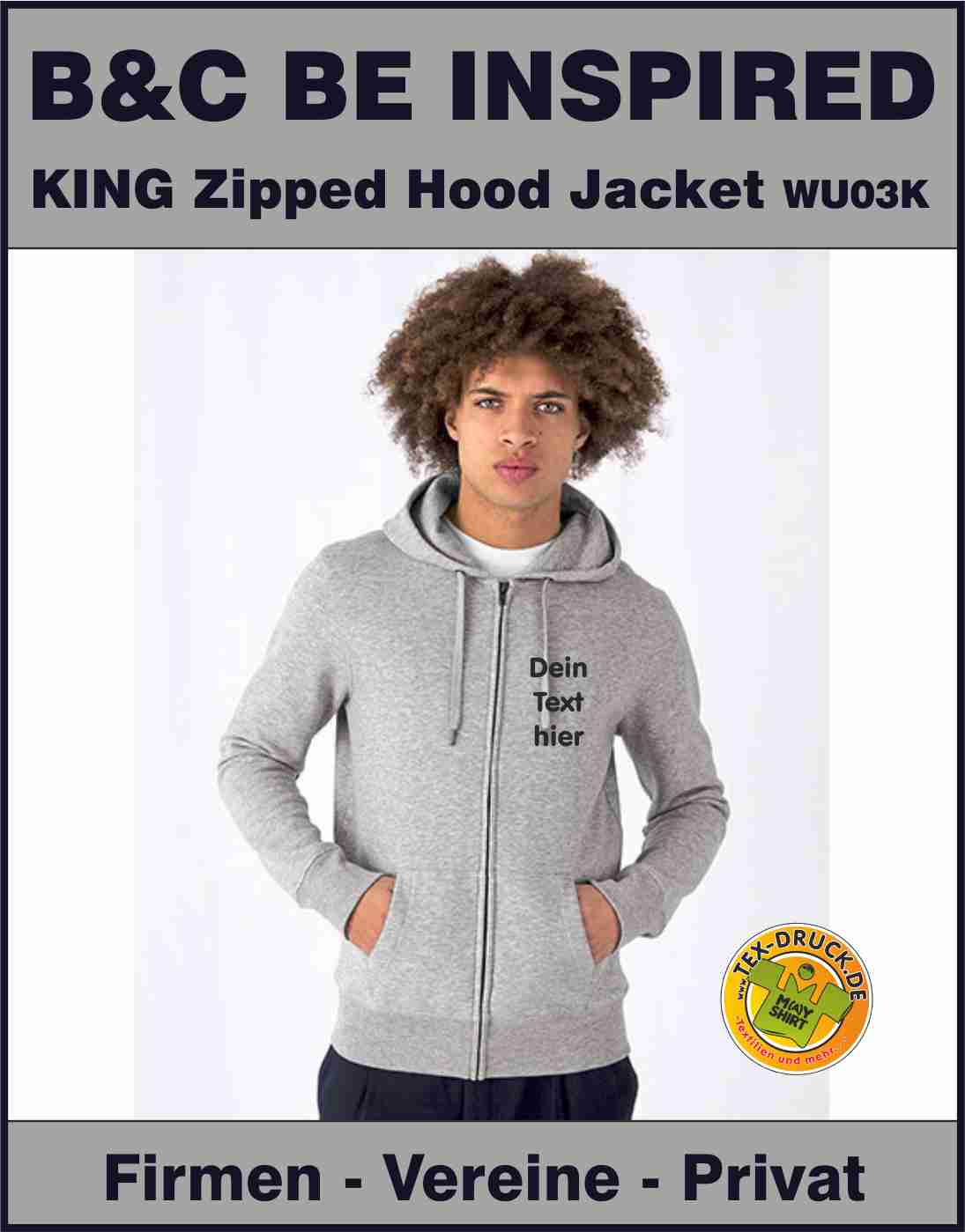 B&C BE INSPIRED KING Zipped Hood Jacket_° WU03K