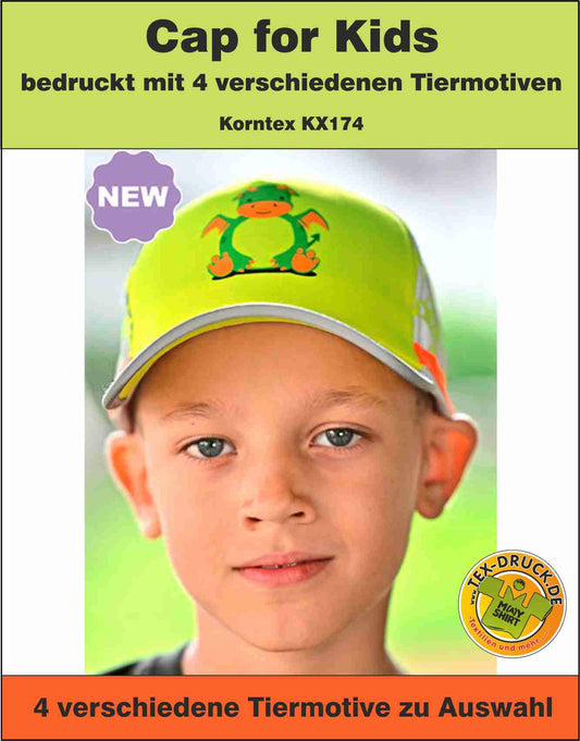 Cap for Kids bedruckt mit  4 verschiedenen Tiermotiven Korntex KX174