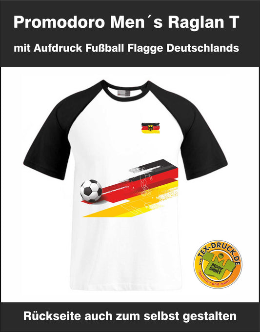 Promodoro Men´s Raglan T mit Aufdruck Fußball  Flagge Deutschland