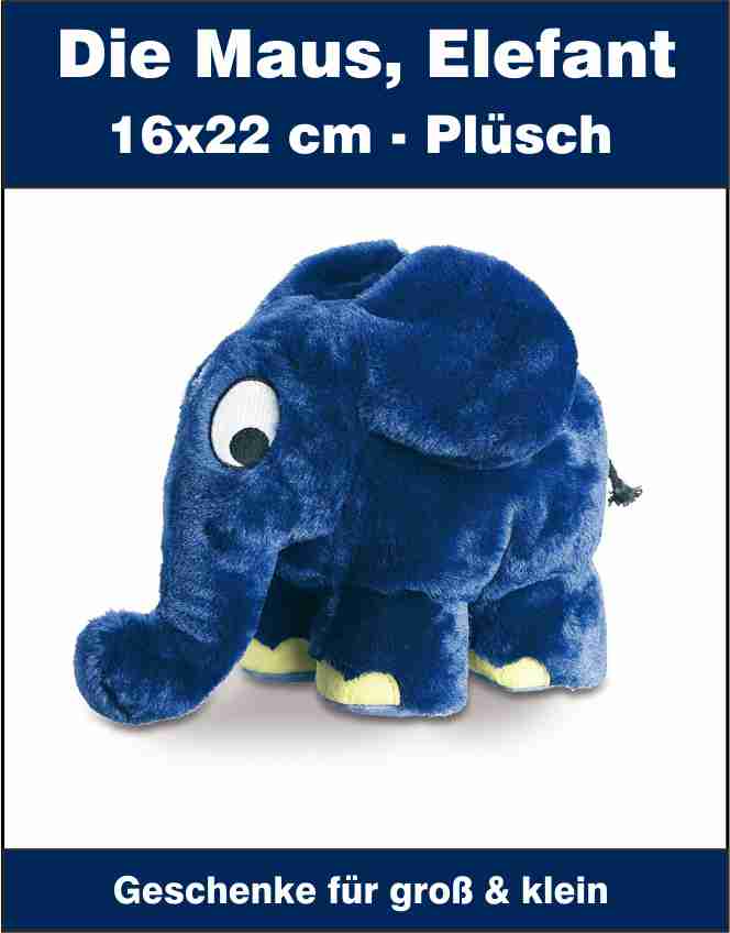 Die Maus, Elefant, 16x22 cm - Plüsch