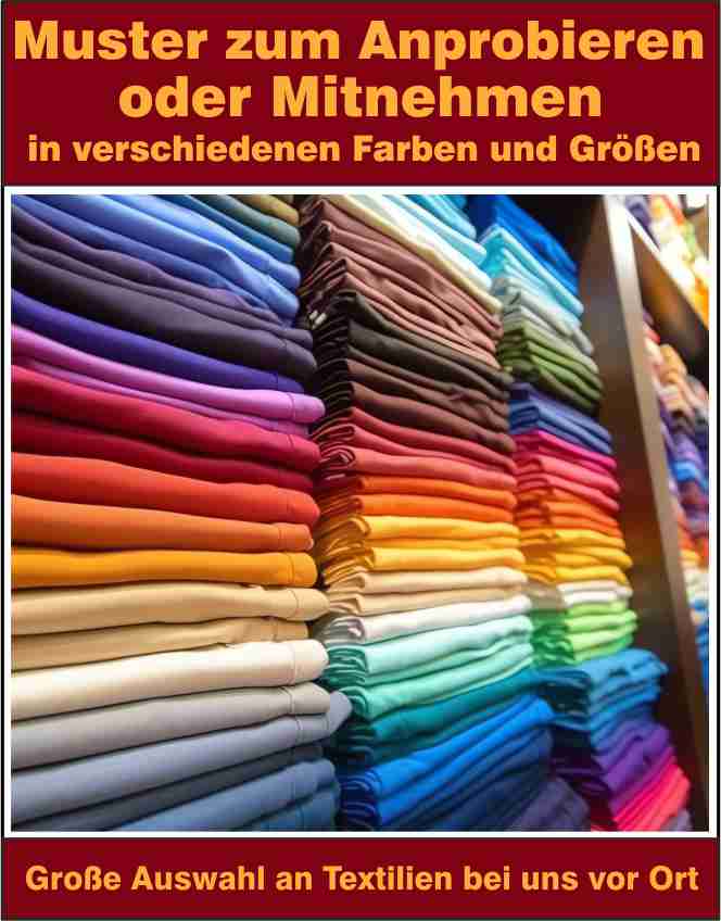 Muster Textilien James & Nicholson vor Ort anprobieren oder zum ausleihen.