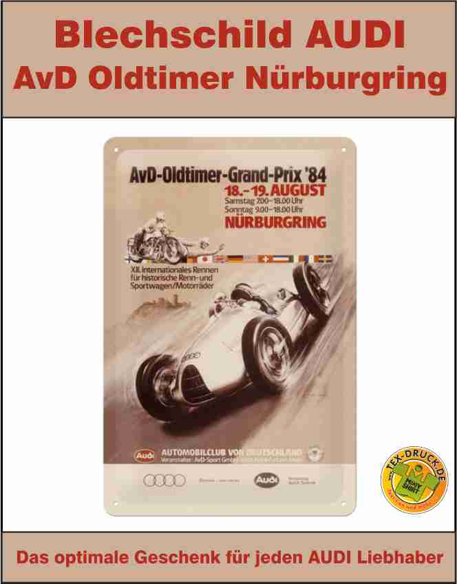 Blechschild AUDI AVD Oldtimer Nürburgring