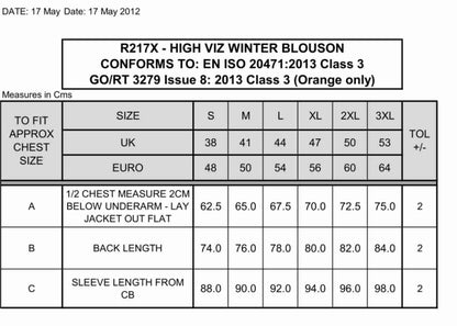 High Vis Winter Blouson Result Safe-Guard RT217X