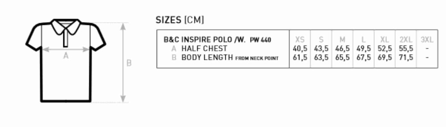 Größentabelle B&C BE INSPIRED Inspire Polo /Women PW440