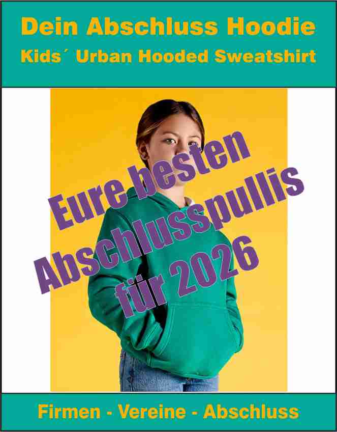 Mengenrabatt Aktion Kids´ Urban Hooded Sweatshirt mit Aufdruck doppelseitig für Schulen, Abschluss, Firmen, Vereine, Privat