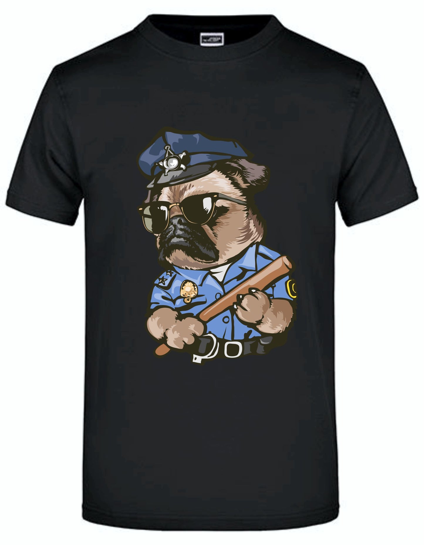 T-Shirt mit Aufdruck "Funny-Pug-Dog-Police-Officer"