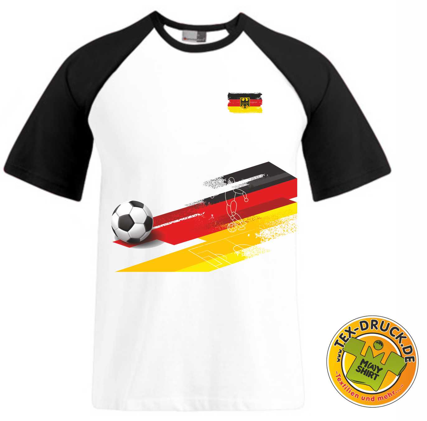 Promodoro Men´s Raglan T mit Aufdruck Fußball  Flagge Deutschland