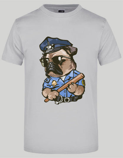 T-Shirt mit Aufdruck "Funny-Pug-Dog-Police-Officer"