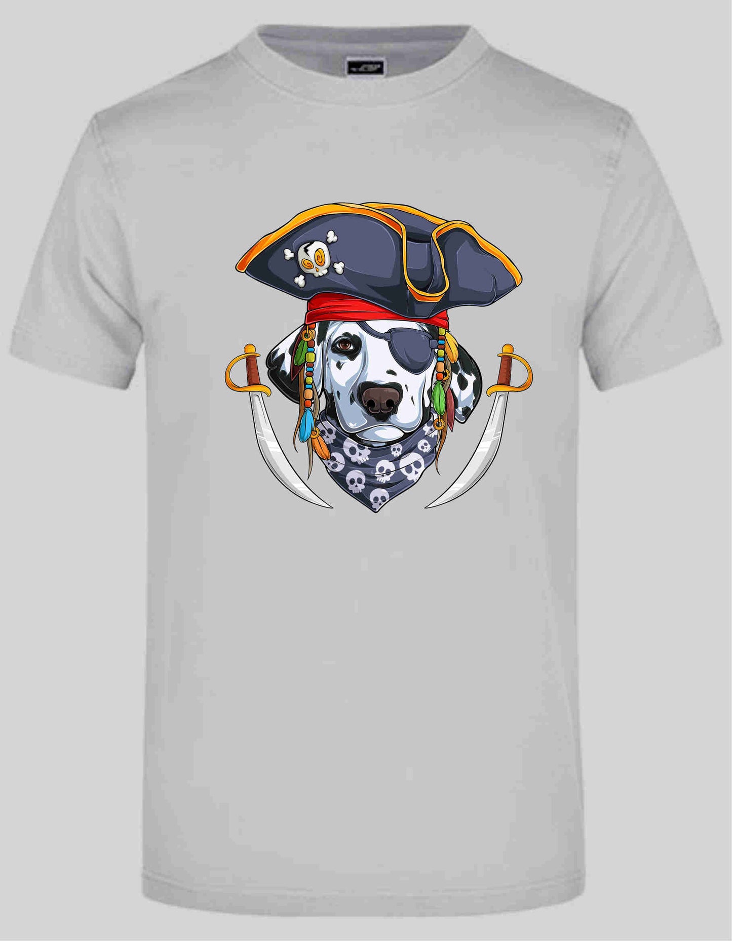 T-Shirt mit Aufdruck Lustiger Dalmatiner Hund mit Piratenhut