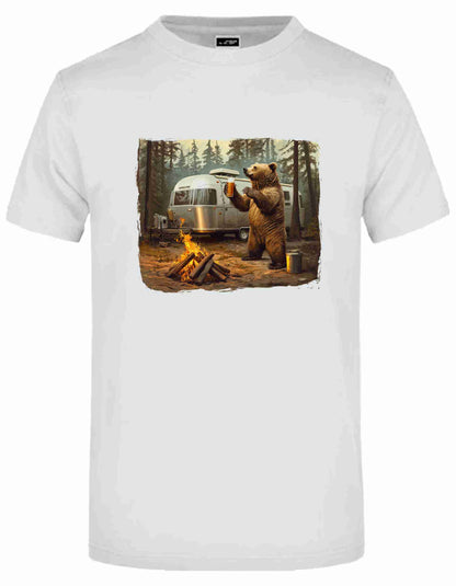 T-Shirt Round James &amp; Nicolson mit Aufdruck "Grizzly-Camping-Bear-Drinking-Bear"&nbsp;und der Möglichkeit das Shirt selbst zu gestalten.