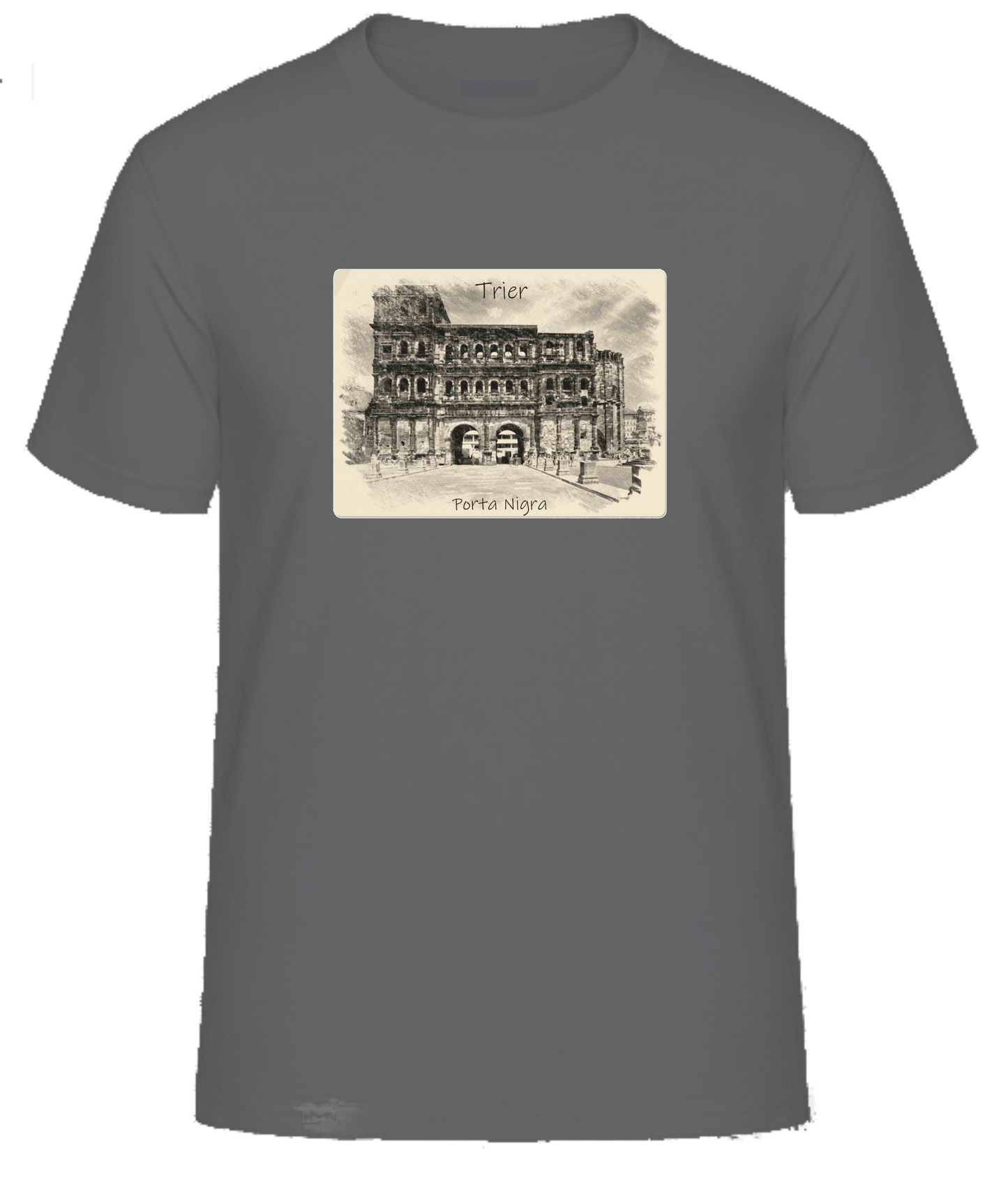 T-Shirt Trier mit Aufdruck Porta Nigra in 3D James & Nicholson Round-T Heavy JN002 - Tex-Druck.de Textildruck & mehr....