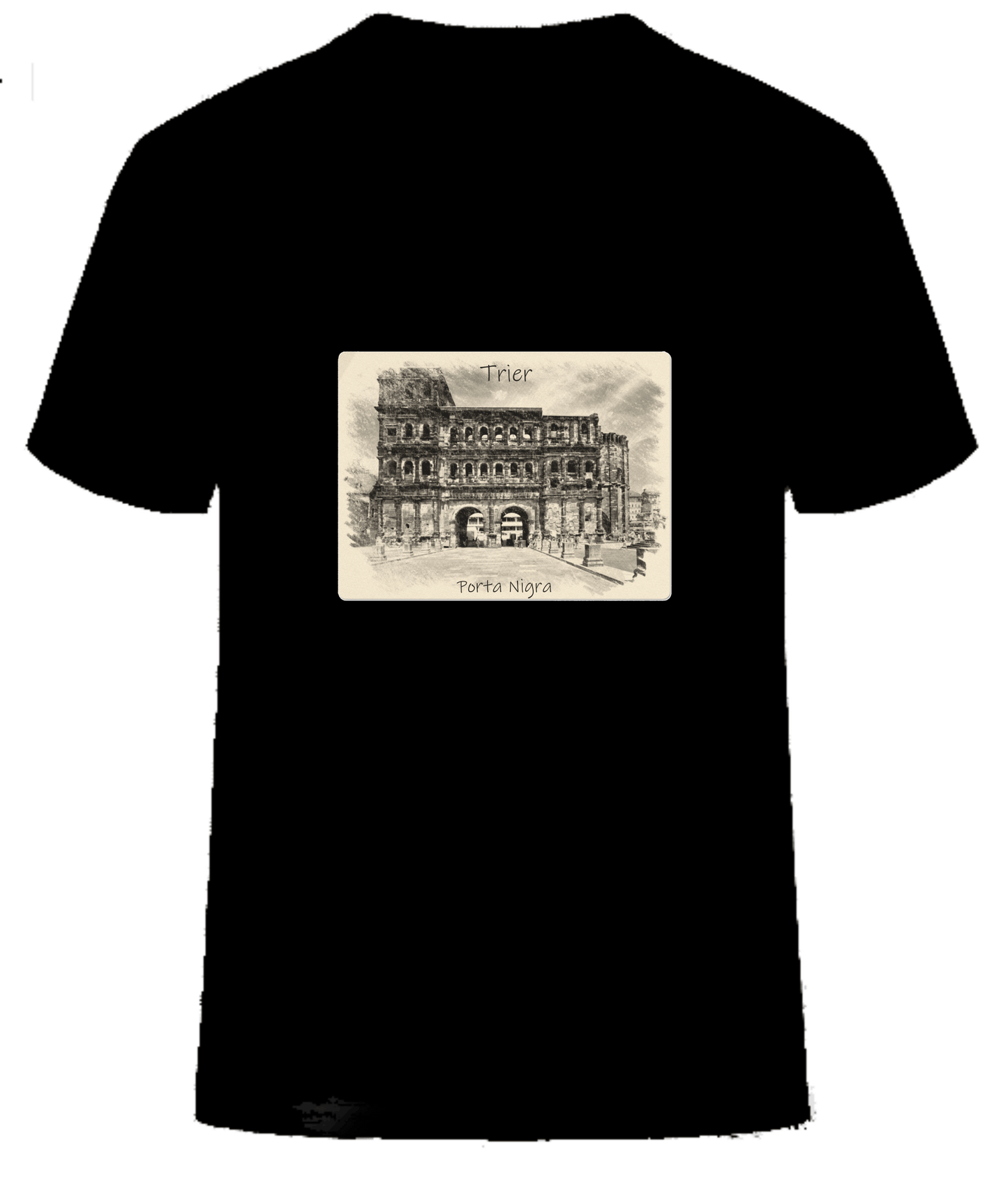 T-Shirt Trier mit Aufdruck Porta Nigra in 3D James & Nicholson Round-T Heavy JN002 - Tex-Druck.de Textildruck & mehr....