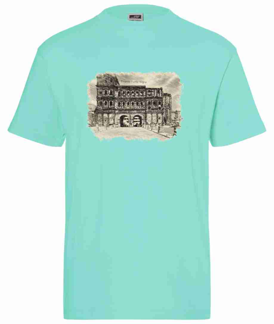 T-Shirt Trier mit Aufdruck Porta Nigra in 3D James & Nicholson Round-T Heavy JN002 - Tex-Druck.de Textildruck & mehr....